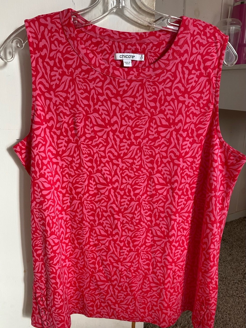 Chico's Coral-Pink Printed Sleeveless Tank Top